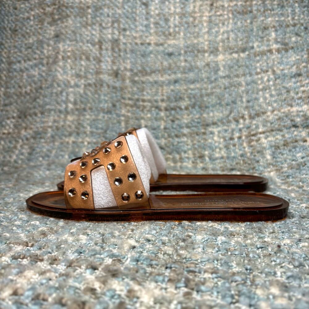 Chinese Laundry Charli Rhinestone Jelly Slide Sandals in Tan Vinyl/Stone 6 M